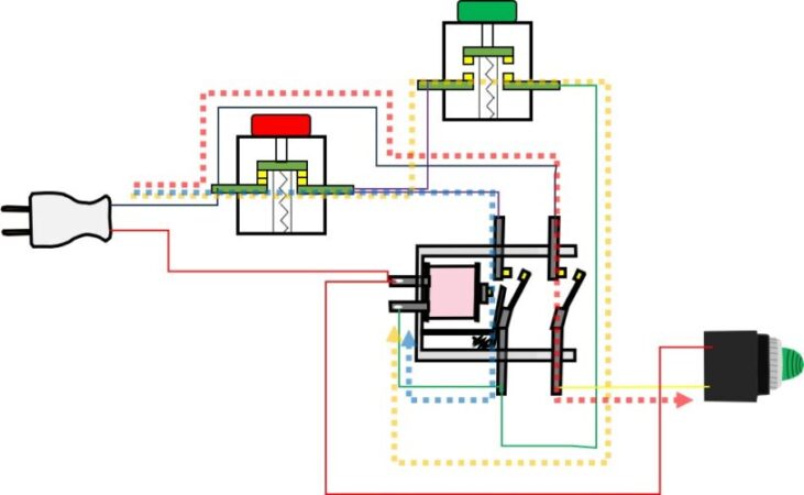 実体配線図による自己保持回路の説明